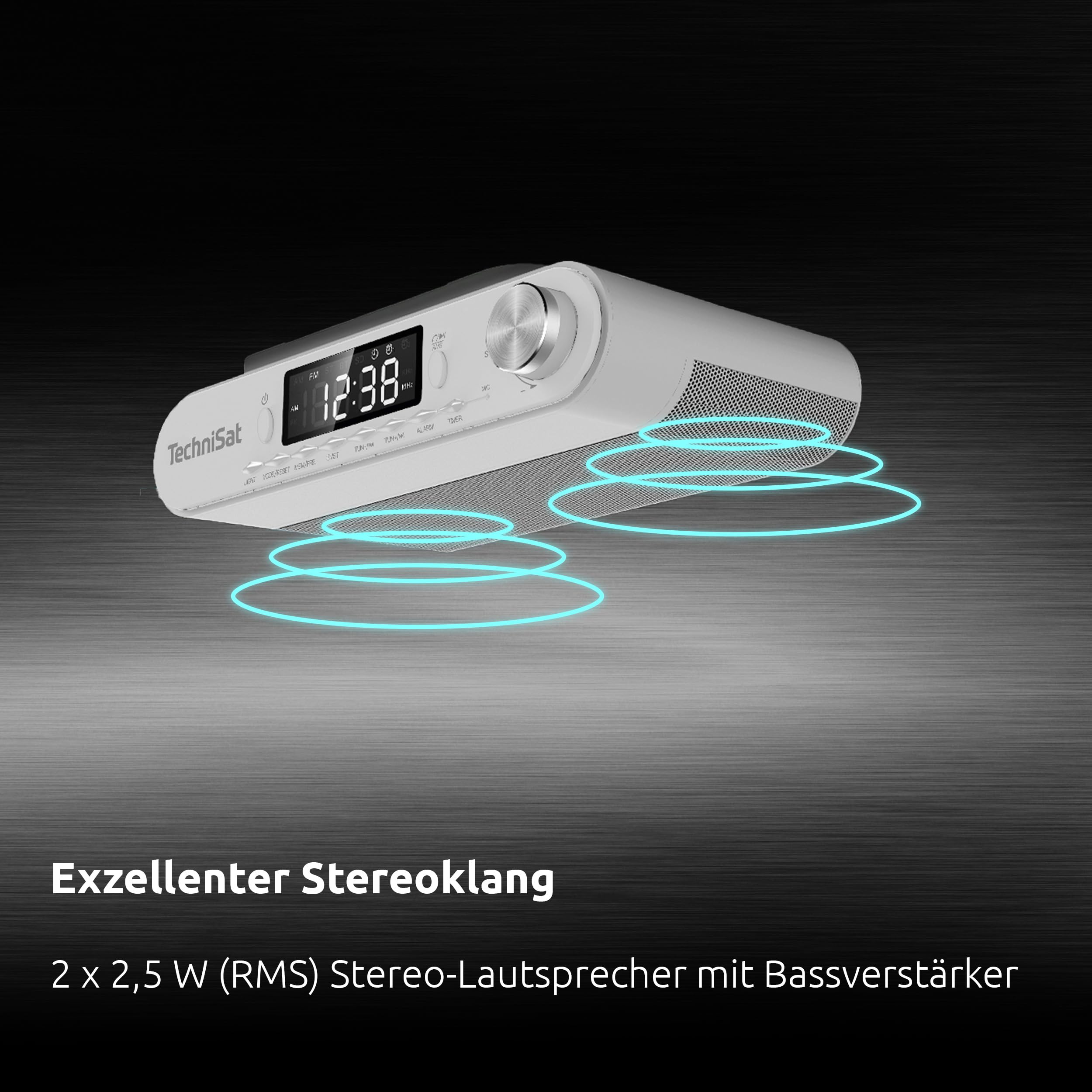 TechniSat KITCHENRADIO - Elegantes UKW-Unterbau-Küchenradio mit Arbeitsleuchte (Timer Direktwahltaste, Weckfunktionen, LED-Display, Unterschrankbeleuchtung, Bluetooth, Freisprecheinrichtung, 5 W)