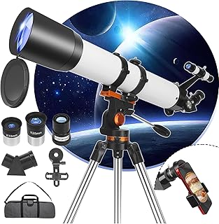 HAWKKO Telescopes, 90mm Aperture Telescope for Adults Astronomy, 700mm Refracting Telescope Fully Multi-Coated High Transmission Coatings with AZ Mount Tripod Phone Adapter Viewing Planets and Stars