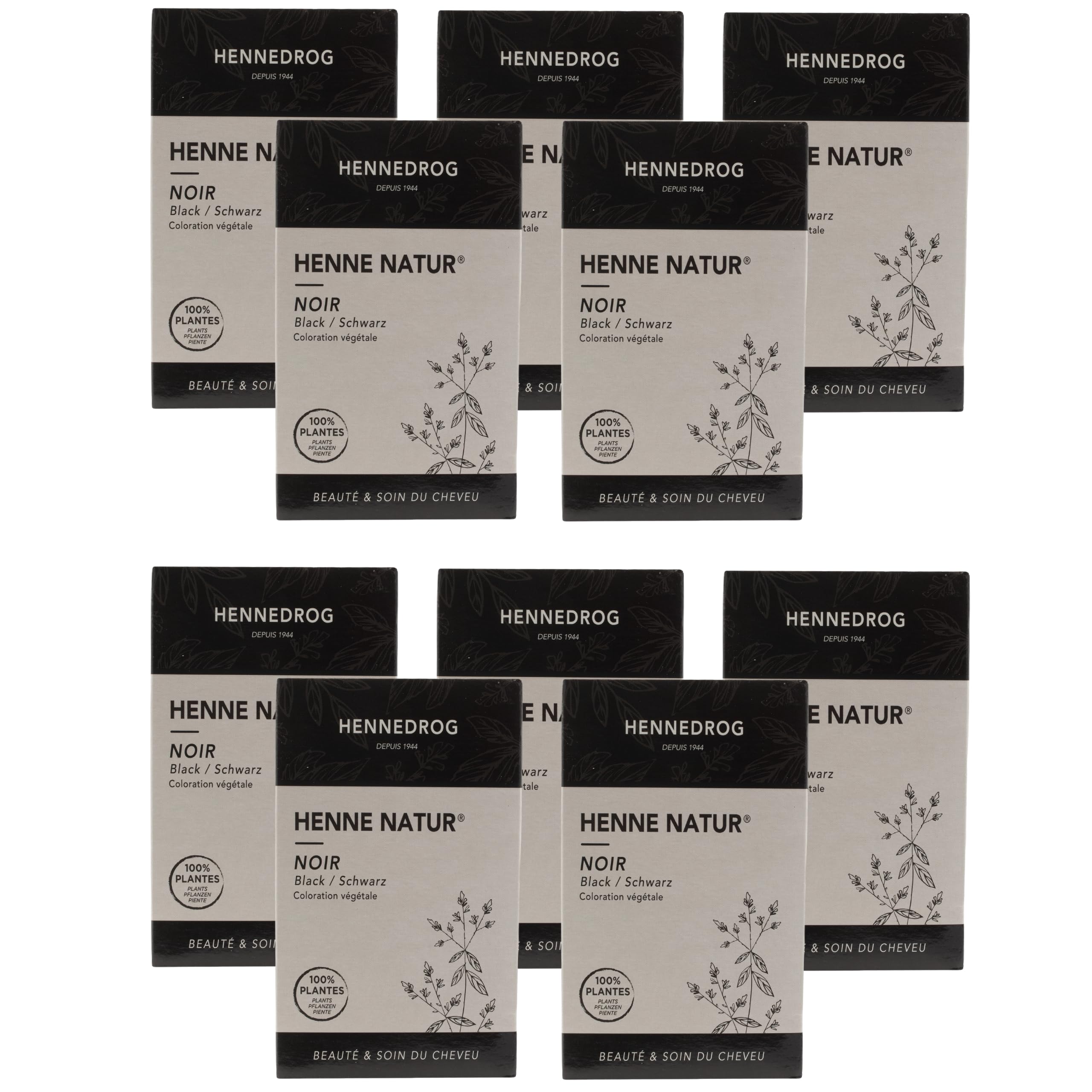 Hennedrog - 10er Set Original Haarfärbemittel Henna Natur schwarz auf pflanzlicher Basis 85 g - Für Glanz und Volumen der Haare - Pflegt ganz natürlich das Haar und sorgt für eine intensive Haarfarbe