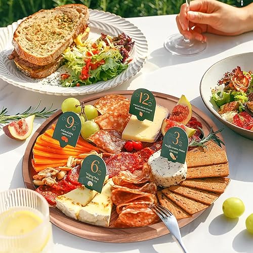 Miniatura 3 de Vacream Bandeja redonda de acacia, platos de madera, tabla redonda de quar, plato redondo para servir con borde para cocina, plato de ensalada de