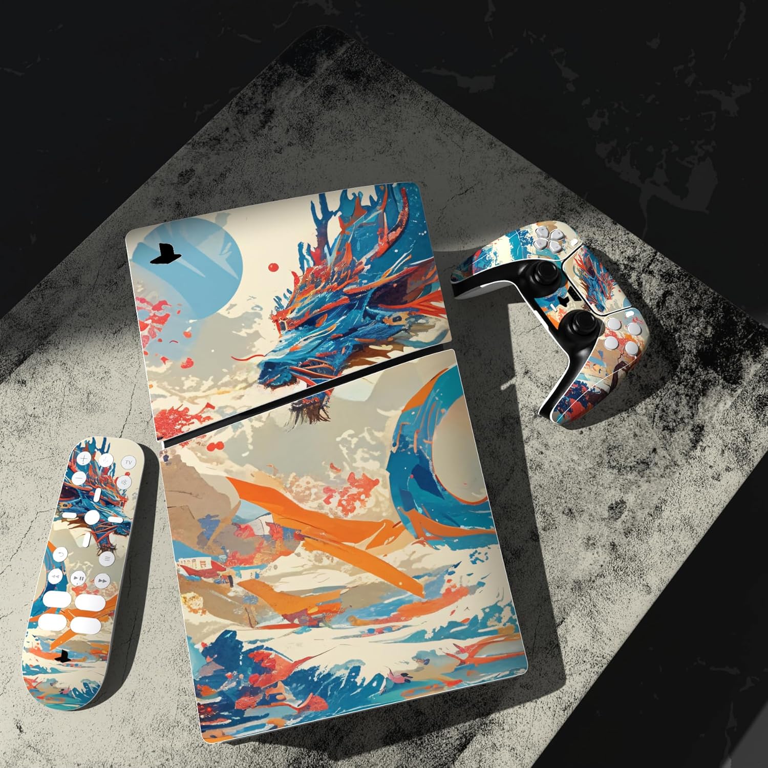 PlayVital Full Set Skin Sticker for ps5 Slim Console Digital Edition (The New Smaller Design), Vinyl Skin Decal Cover for ps5 Controller & Headset & Charging Station & Media Remote - Dragon's Elysium