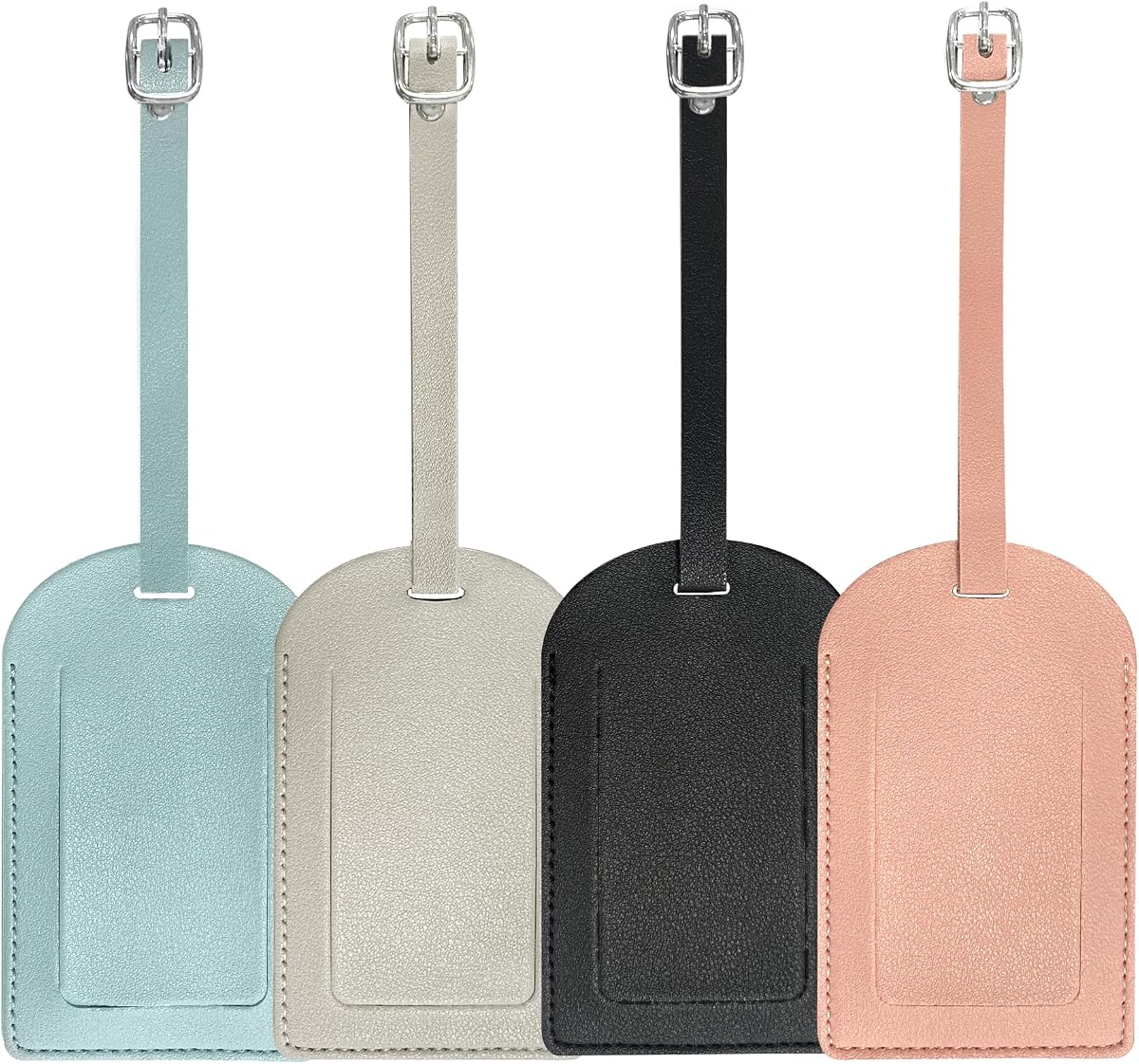 BlingKingdom 4PCS Luggage Tags, PU Leather Label Suitcase ID Tag for Travel | Flap Design, Protect Privacy, Adjustable Strap, Travel Tags for Suitcases