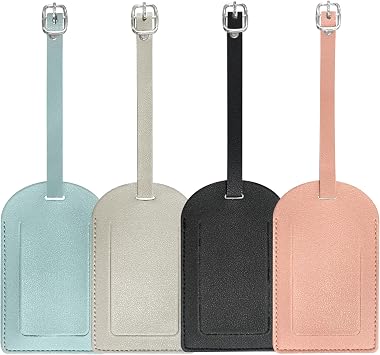 BlingKingdom 4PCS Luggage Tags, PU Leather Label Suitcase ID Tag for Travel
