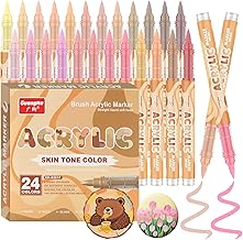 Funnasting Skin Tones Acrylic Paint Pens - 24 Colors Waterproof Markers With Soft Brush Tip for Rock Painting, Coloring Book, Glass, Cups, Wood, Metal, DIY Craft