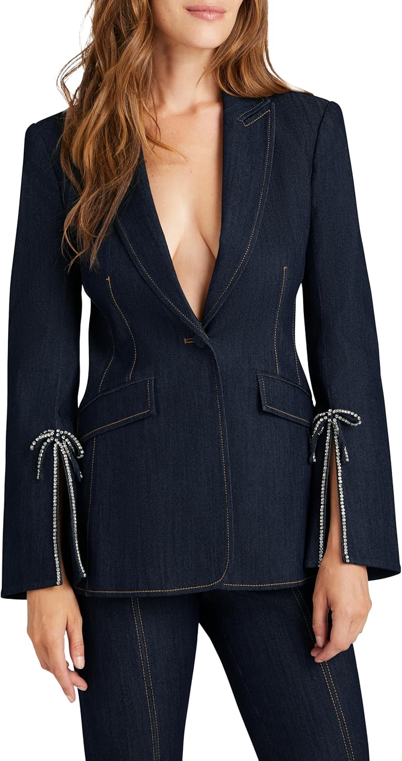Cinq a Sept Women's Crystal Denim Bow Cheyenne Blazer