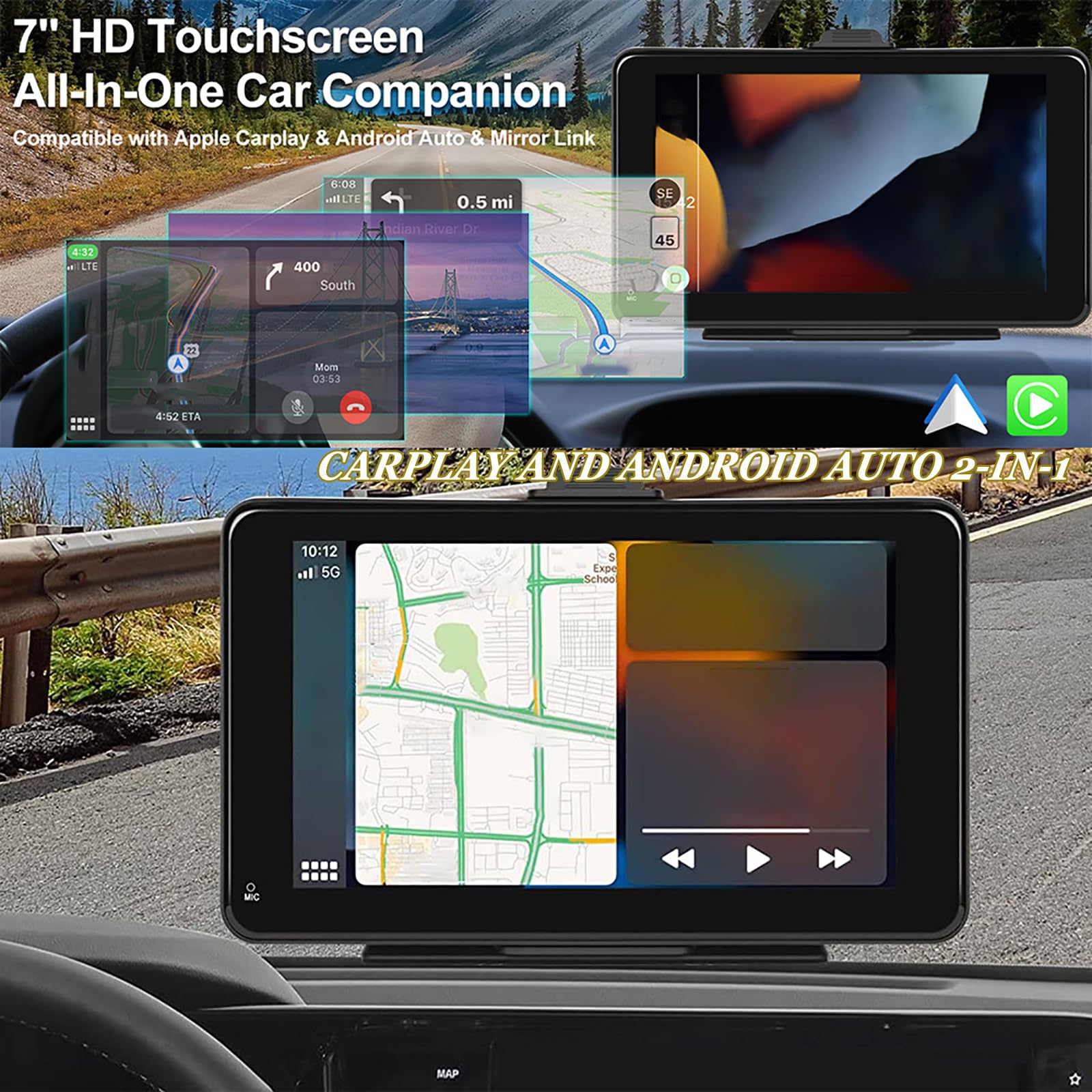 7 Pulgadas Carplay Pantalla para Opel Grandland (New Generation) 2025–2025 SUV, Carplay Inalámbrico Portátil Pantalla de Visualización, Multifuncional Pantalla Táctil del Coche