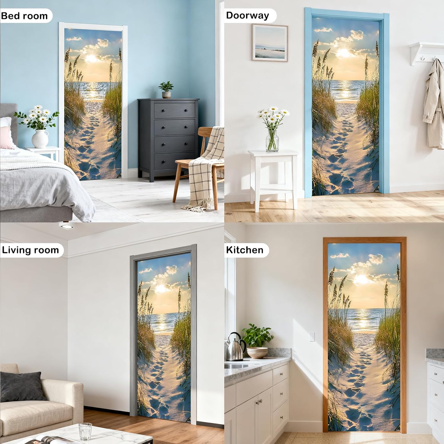 Nuxovilar Beach Path Sunset Door Stickers Covers Decorative 30.3"×78.7", Door Decor Stickers for Home, Bedroom, Coastal - Style Room | Beachy Style