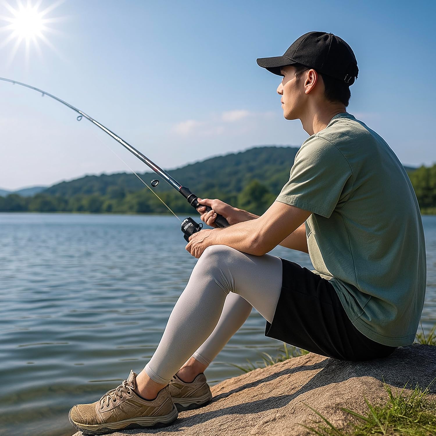 1/3ペア UV日焼け防止レッグスリーブ メンズ 冷却圧縮レッグスリーブ ランニング&amp;アウトドアスポーツ用, ブラック+ブラ