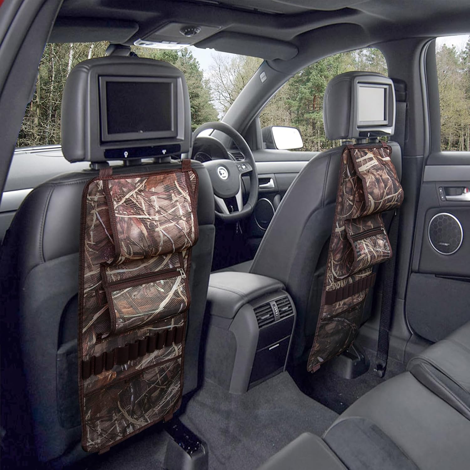 2 Pack Tactical Seat Back Gun Racks, Truck Gun Rack for Hunting Gear, Camo Gun Holder for Car with Molle Panel, Automotive Gun Racks for Hunting Rifles/Shotguns, Hunting Gift for Men