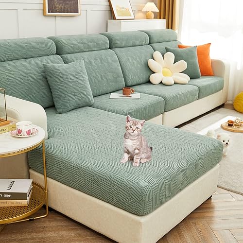 Miniatura 9 de MIFXIN Funda de sofá elástica para sofá, funda de cojín de jacquard resistente al desgaste, elástica en forma de L, protector de muebles (verde,