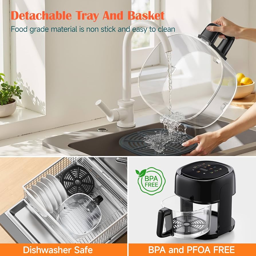 5 QT Glass Basket Air Fryer - 8-in-1 Functions, Touch Control, 360° Circulation, Dishwasher Safe (11.2"x10"x9.9")