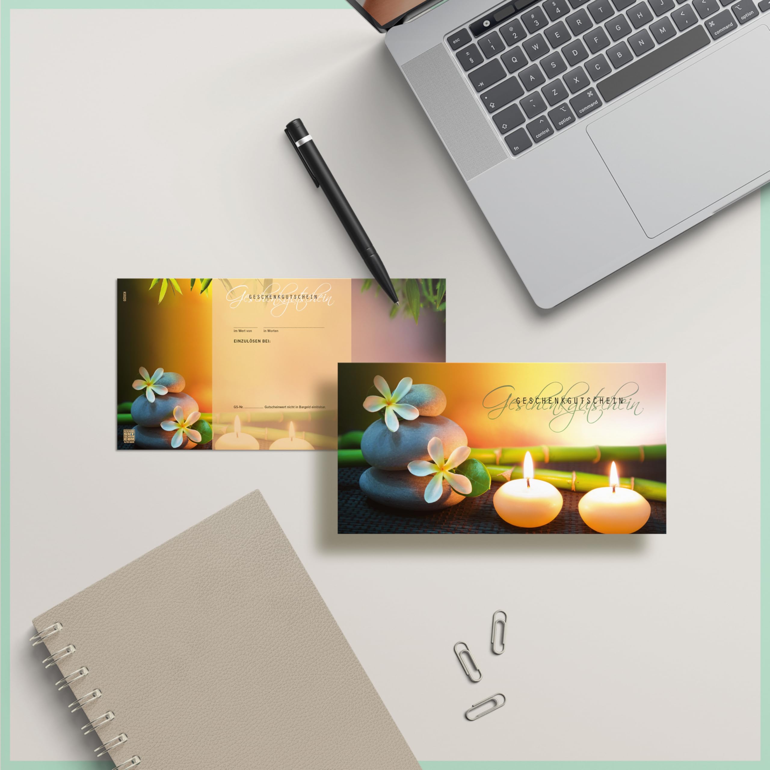 GESCHENKGUTSCHEINcom - 50 Geschenkgutscheine mit Umschlag & Schleife - Formulare mit Motiv für Kosmetiksalon Wellness Massageinstitut KS92202-50