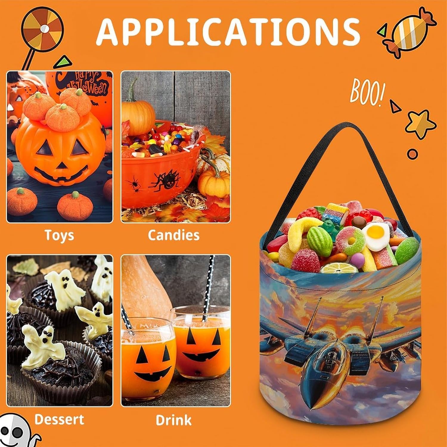LYHVSFJW Halloween Basket Large Capacity Candy Bags Fighter Plane Flying image 3