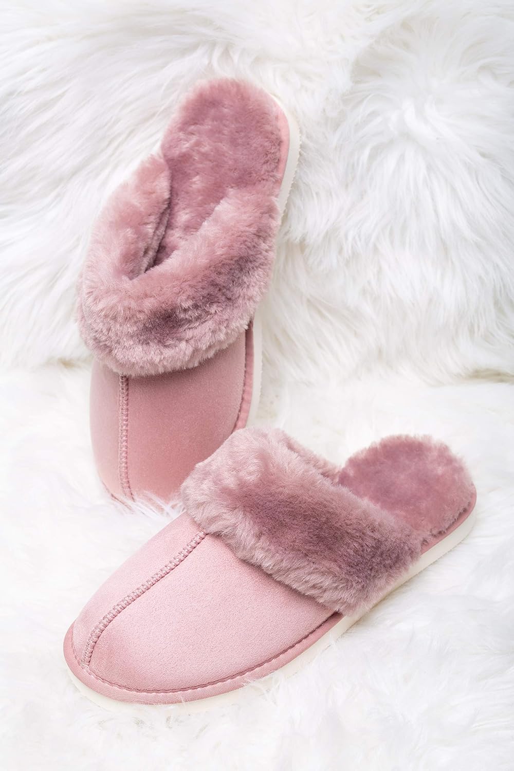 Tailansky Women's Slippers Comfortable, Artificial Fur Flat Bottom Shoes and Memory Foam Sole Leather, Non Slip and Breathable, Keep Warm in Winter Indoor and Outdoor