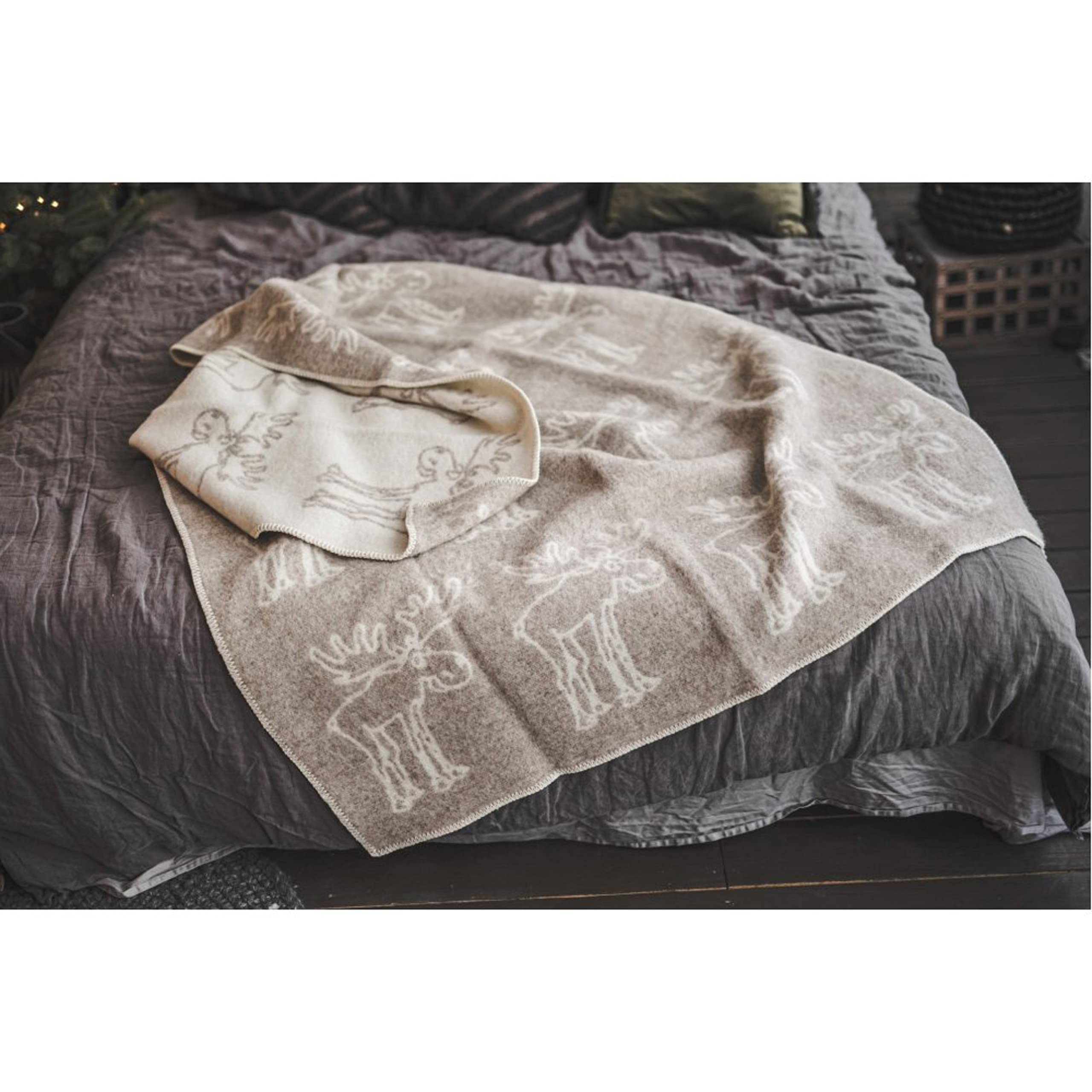 Ger3as wollen deken plaid 130 x 200 cm warme deken van scheerwol deken 100% Nieuw-Zeeland wol grijs/beige/wit/lch, plaid of knuffeldeken voor bank en bed