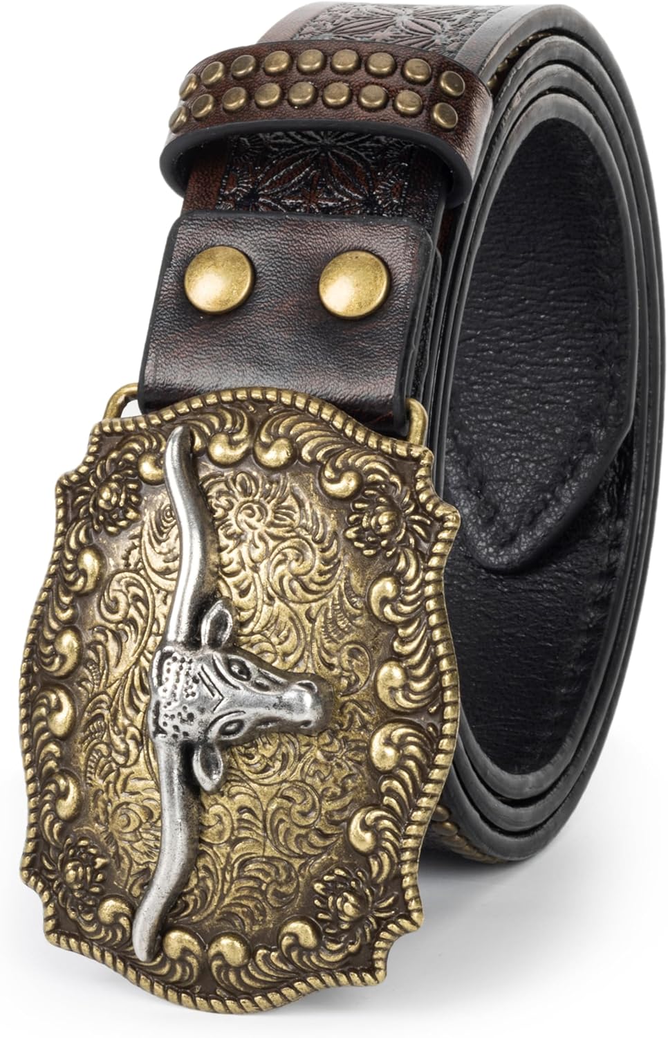 Western-Leather-Belt Vintage-Cowgirl-Cowboy-Embossed-Buckle-Belt Floral-Engraved-Country-Belt for Men Women