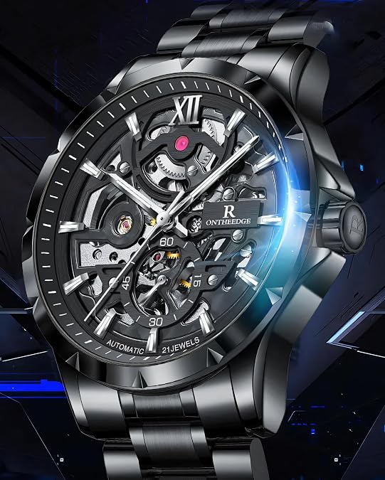 Automatic Watches for Men Hollow Out Self- Winding Mens Mechanical Watch Luxury Independent Seconds Dial Stainless Steel Luminous Skeleton Wristwatch