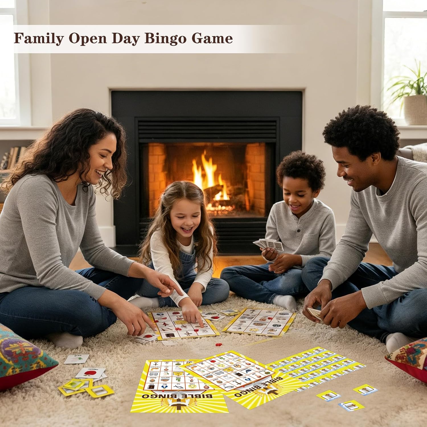 FLYAB Bible Bingo Game for Kids - 26 Players Christian Bingo Cards Set with Cross Chips - Faith Based Religious Activities for Vacation Bible Sunday School Church Youth Group Easter Christmas Party