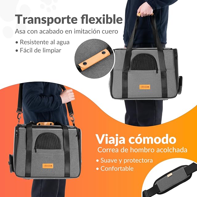 Foto 5 de 8 de CADOCA® Transportín Perros Gatos Plegable Bolsa Transporte Mascotas Cojín Comedero Bandas Reflectantes…