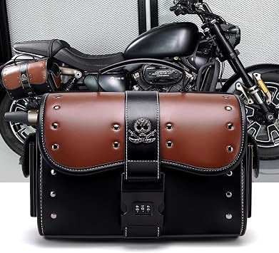Saddle Bags Motorcycles 15L Capacity, Moto Saddlebags Rivet Detailing PU Leather, Motorcycle Tail Bag Waterproof with Lock, Universal Moto Storage 1PCS