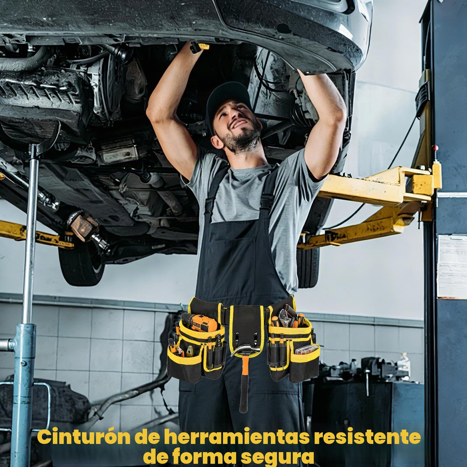 Cinturón de Herramientas con 26 Bolsillos y 1 Portamartillo Anillo Magnética Cinturon Portaherramientas Cinturon Herramientas Electricista Ajustables y Desmontables para Carpintero Construcción