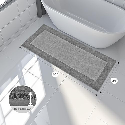 Miniatura 2 de Alfombras de baño de 24 x 60 pulgadas, antideslizantes, extrasuaves, absorbentes, lavables a máquina, de secado rápido, para suelo de baño, ducha,