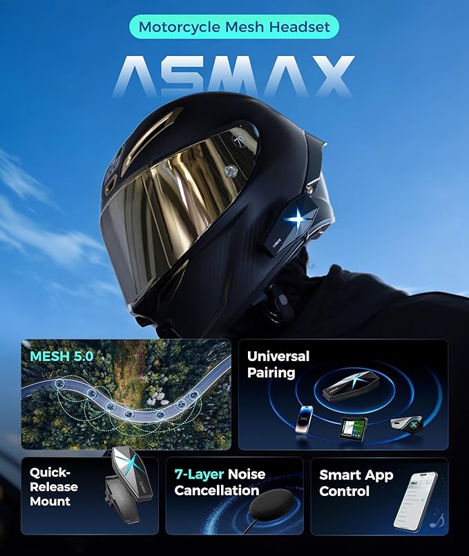 Intercomunicadores Bluetooth ASMAX F1s para moto 2 paquetes miniatura 2