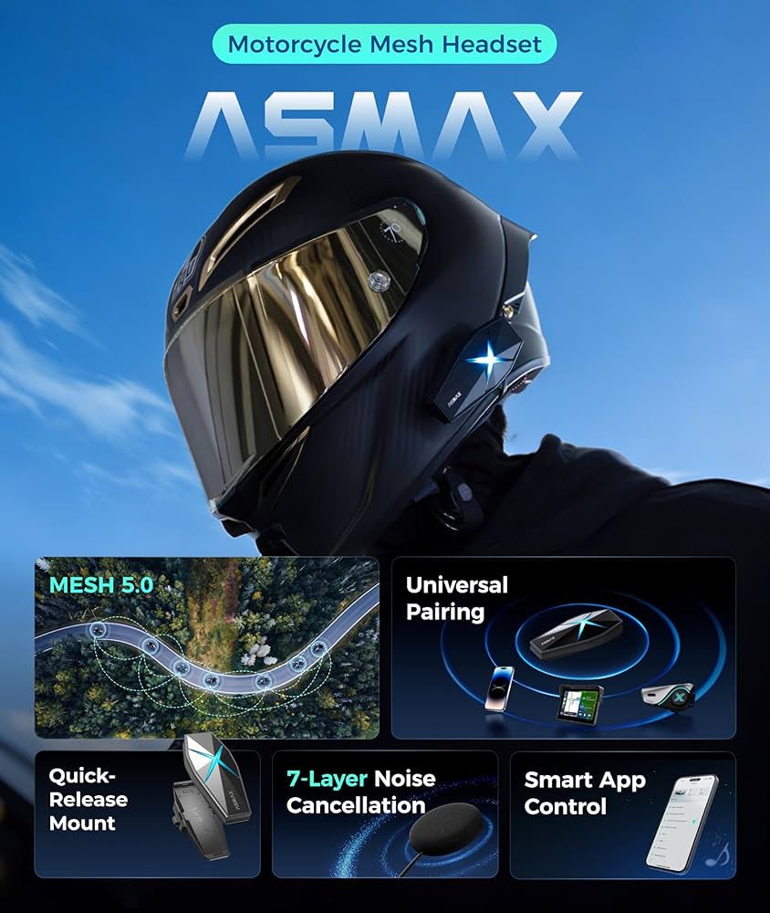 ASMAX F1 Bluetooth ヘッドセット Amazon.com: ASMX F1s Motorcycle Bluetooth Headset with Smart Voice