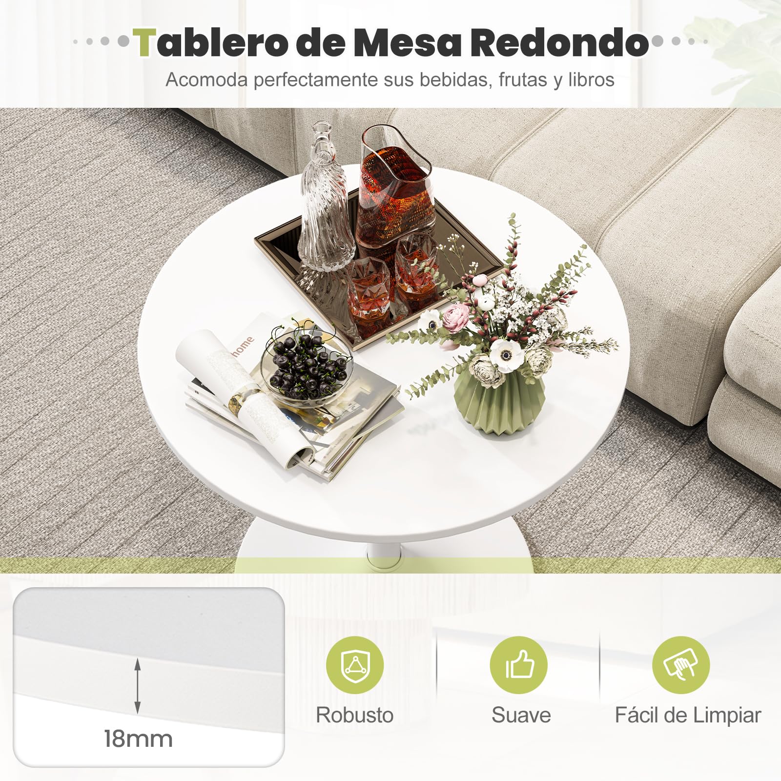 GIANTEX Juego de 1/2 Mesas de Bar Redondas con Diámetro de 60 cm, Mesa de Bistró con Altura Ajustable 56/101,5 cm, Mesita Alta de Cóctel Estilo Moderno, para Comedor, Balcón, Bar (2, Blanco)