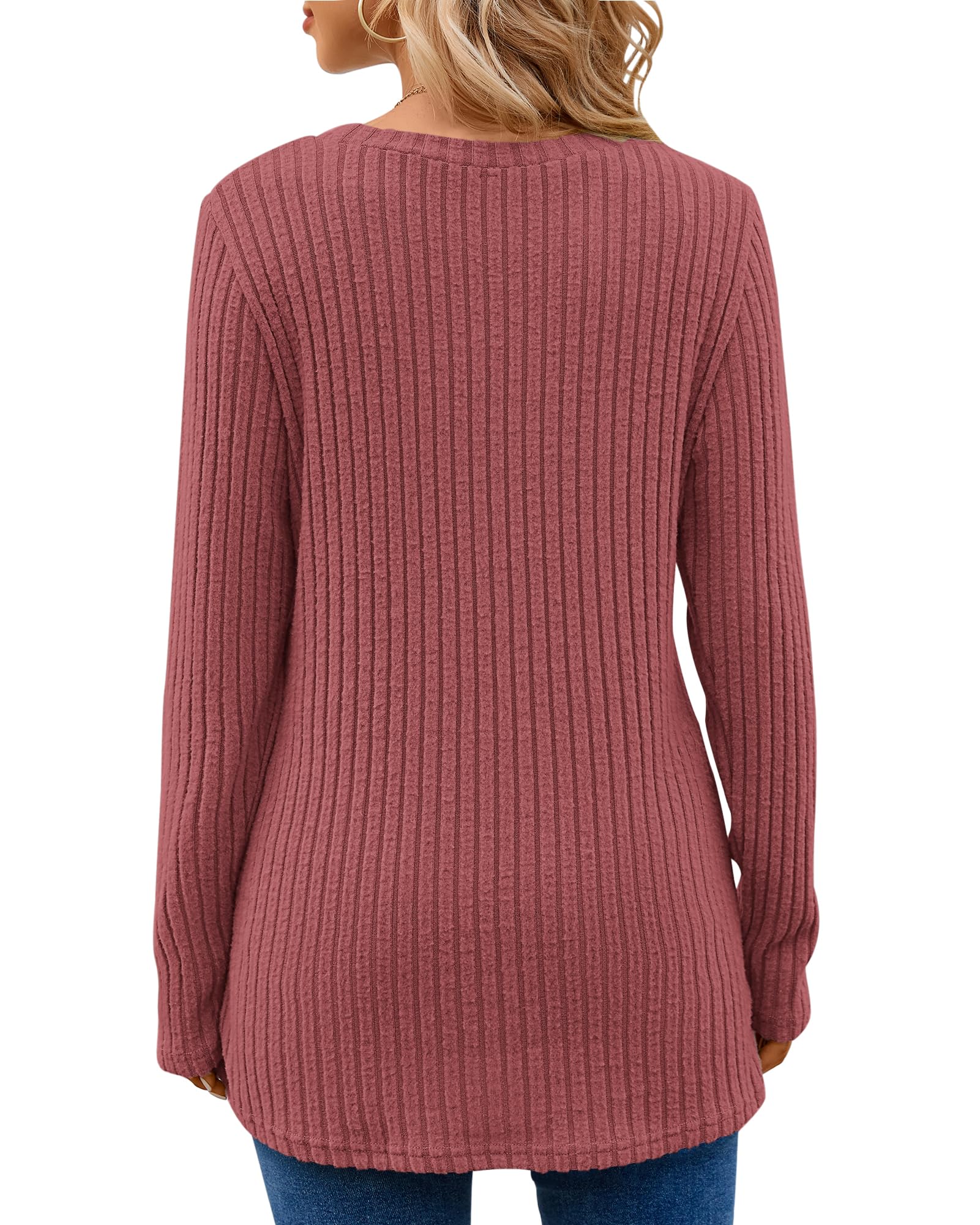 WNEEDU Maglie a Maniche Lunghe da Donna, Felpe Girocollo Leggere e morbide, Maglioni a Righe Tinta Unita da Donna, Maglioni Pullover