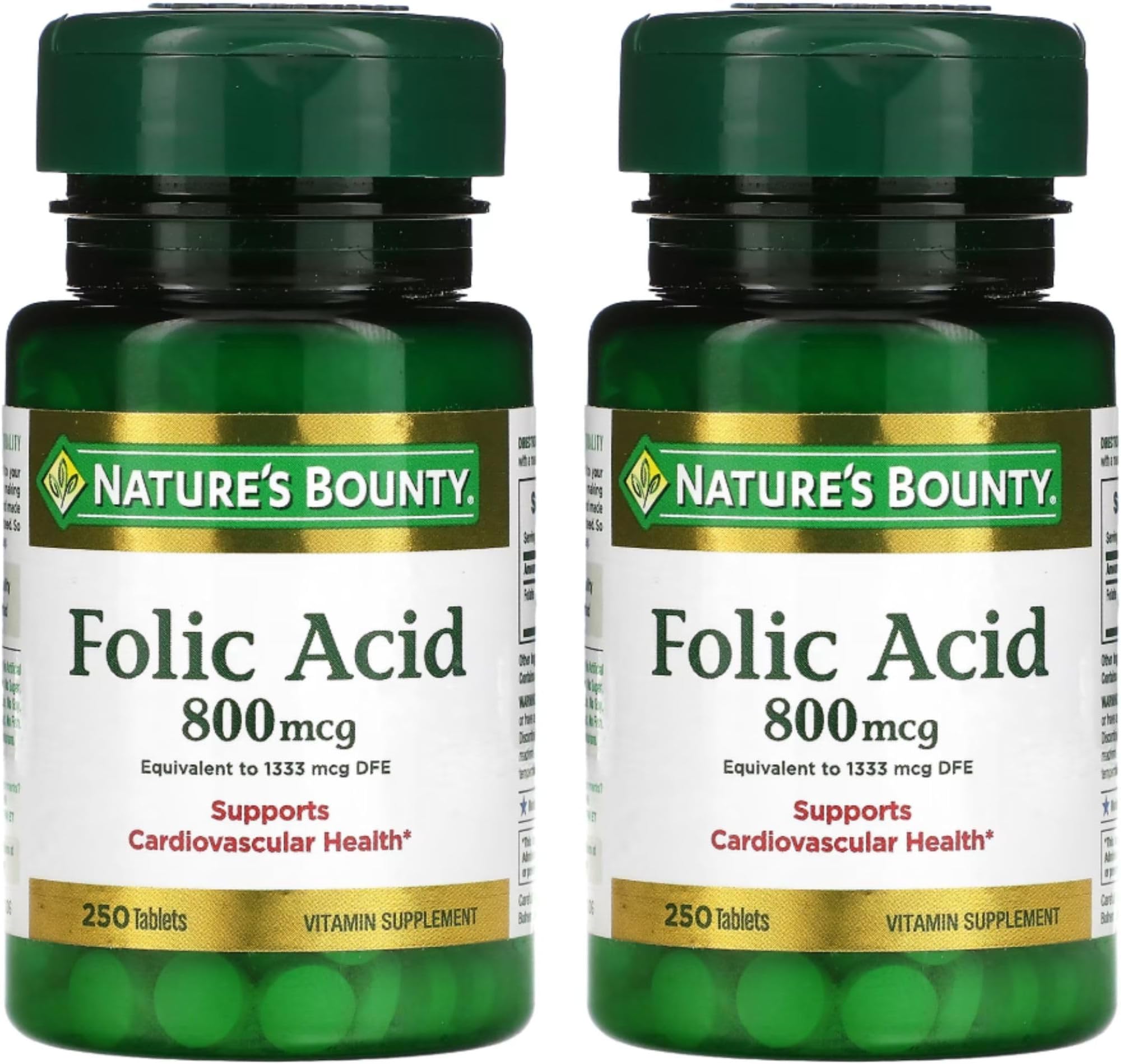 Folic Acid 800 mcg Vitamin Supplement Maximum Strength - 250 Tablets, Pack of 2