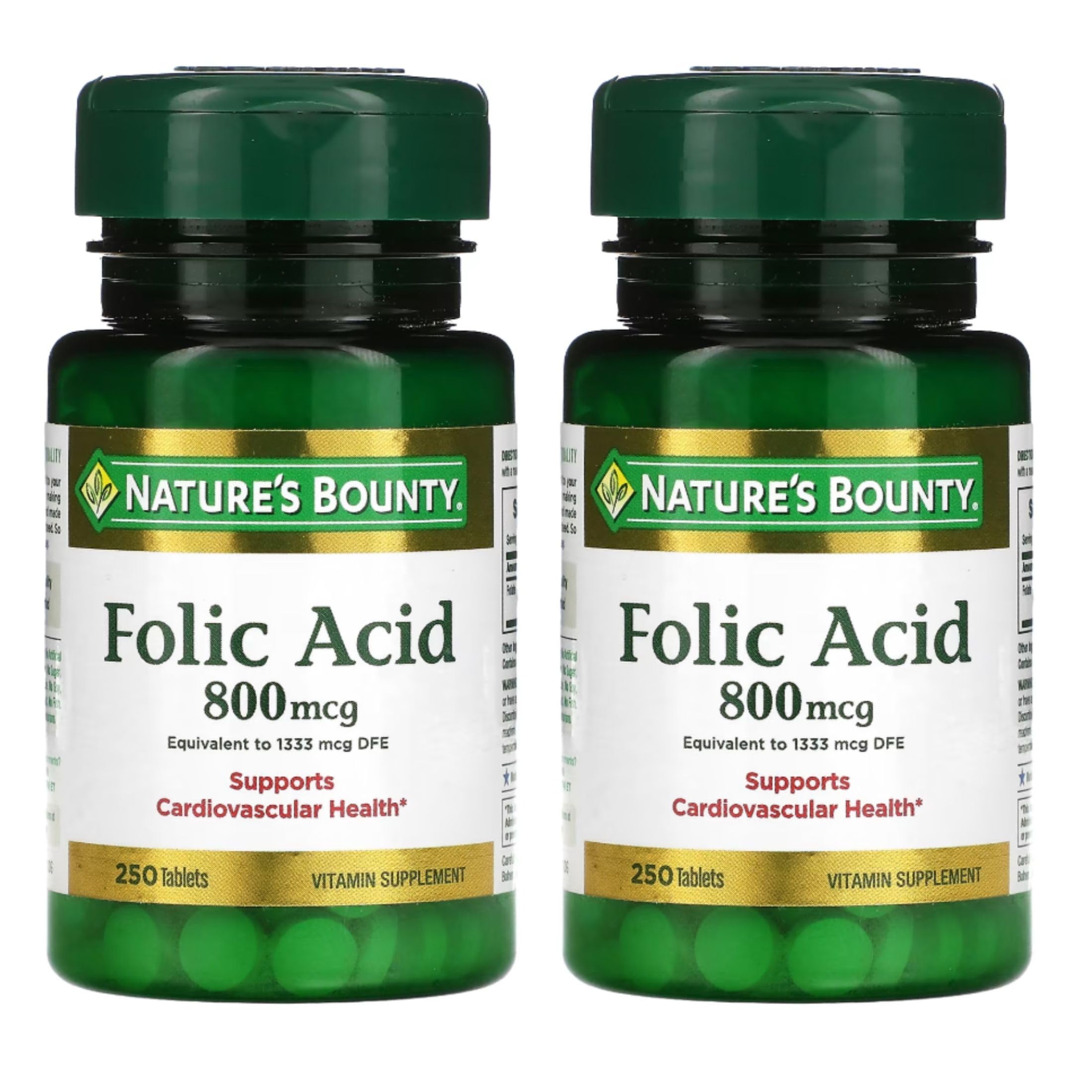 Folic Acid 800 mcg Vitamin Supplement Maximum Strength - 250 Tablets, Pack of 2