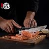 mitsumoto sakari 21 cm japanese knife hand-forged kitchen knife made of tri-color copper damascus steel professional meat sushi chef's knife (blue resin handle and exquisite wooden box)