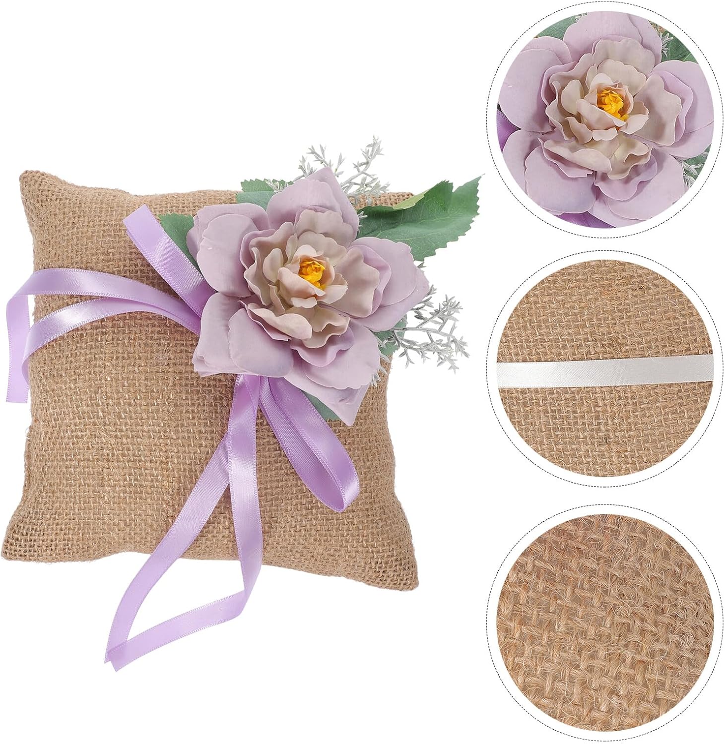 Purple Burlap Wedding Ring Cushion for Ceremony and Jewelry