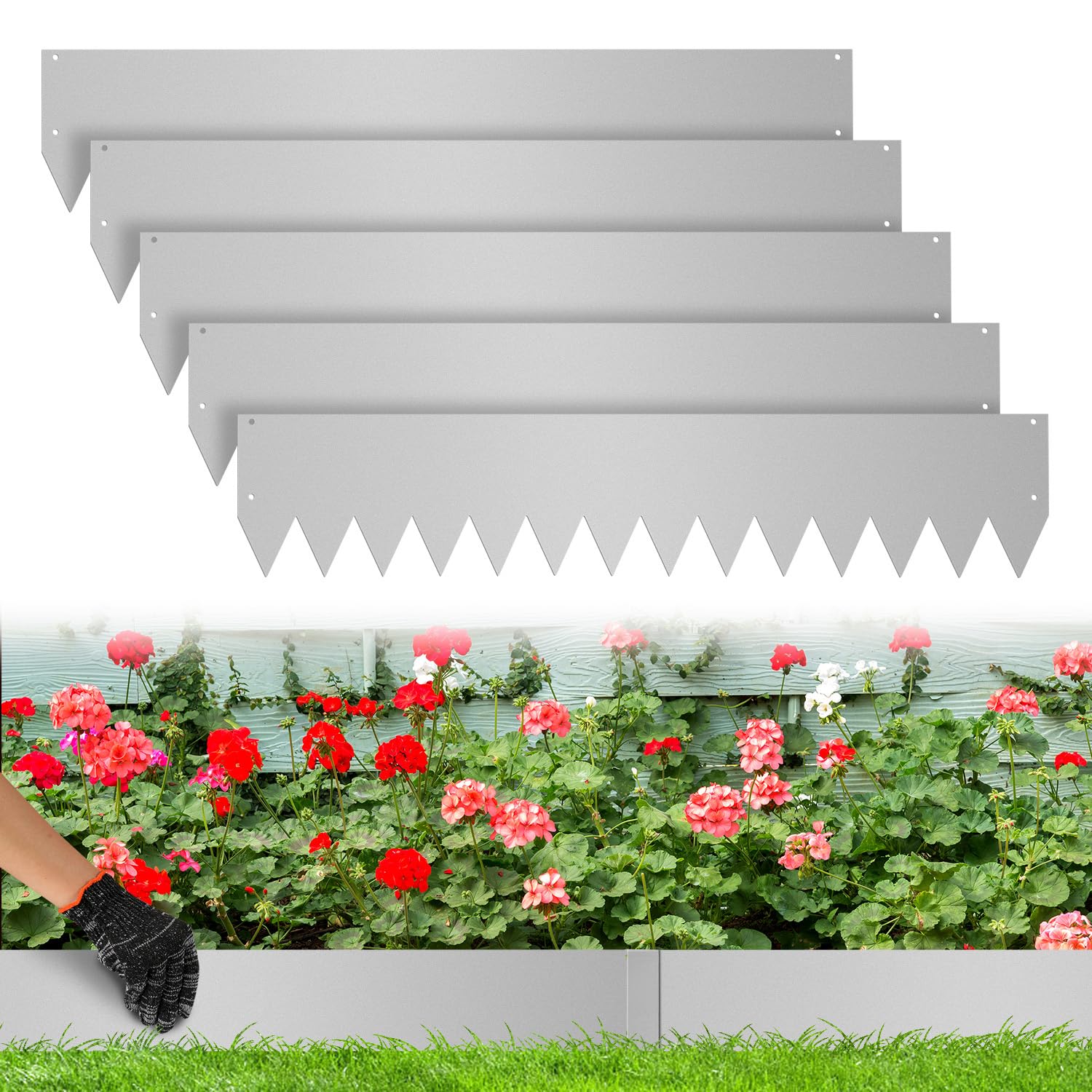 Monucep Lawn Edging Galvanised Metal, Lawn Edging 5 m 10 m 15 m 20 m 25 m 30 m 35 m 40 m 45 m 50 m, Flower Bed Edging Metal Mowing Edge Palisade, Can be Used for Yard, Garden, Silver (Length 5 m