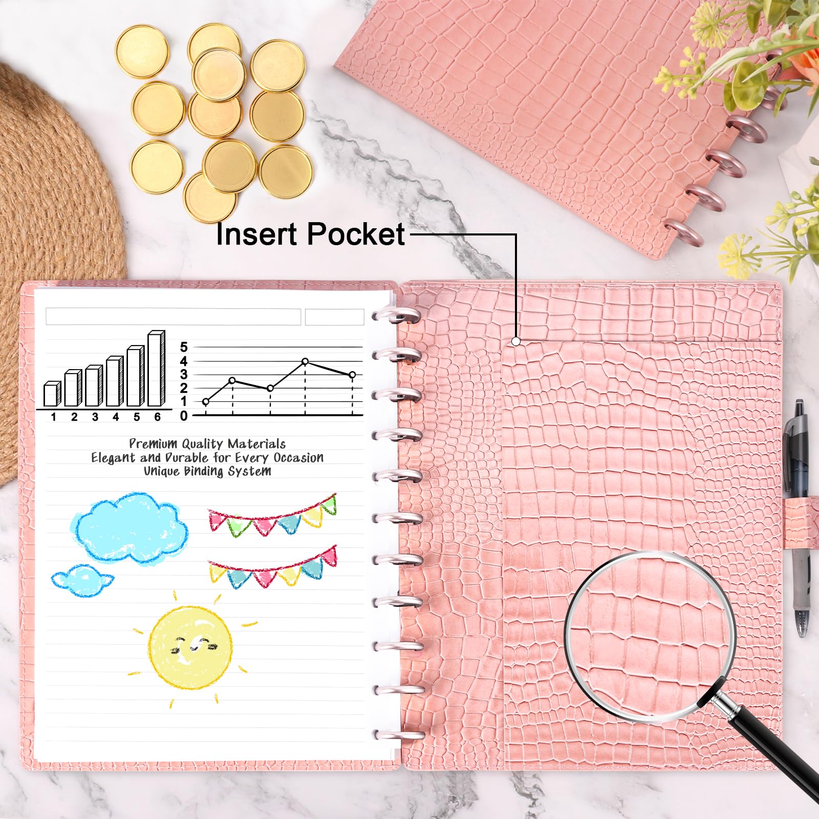 SKLENICE Cuaderno encuadernado en disco de piel de 8.5 x 11 pulgadas de ancho, 60 hojas, cuaderno encuadernado en disco y juego de discos, cuaderno personalizable con espiral