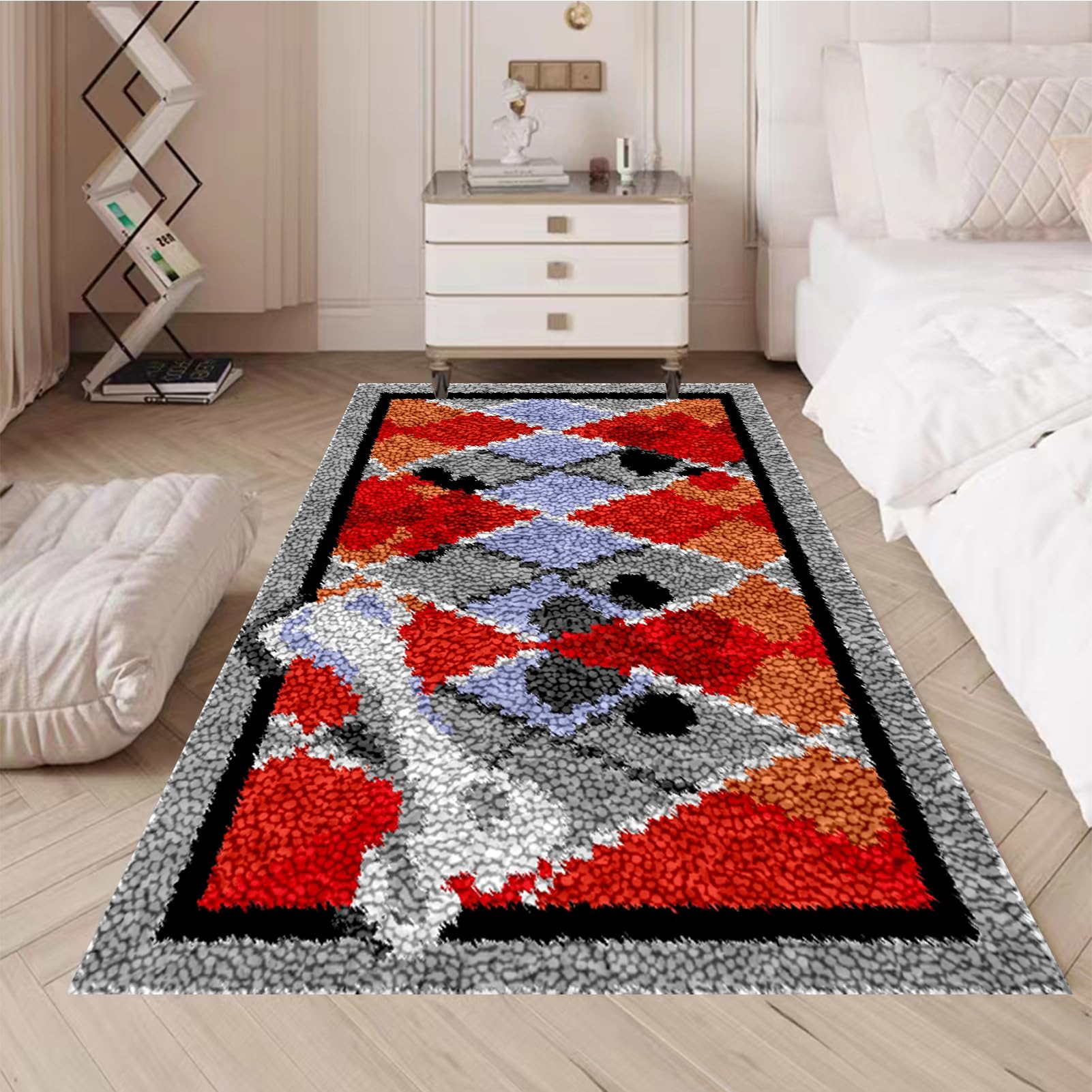 Kit per tappeto con gancio a scatto per adulti, fai da te, tela stampata, kit per ricamo, filato all'uncinetto, cuscino da pavimento, grande gancio per la decorazione della casa, 55 x 75 cm