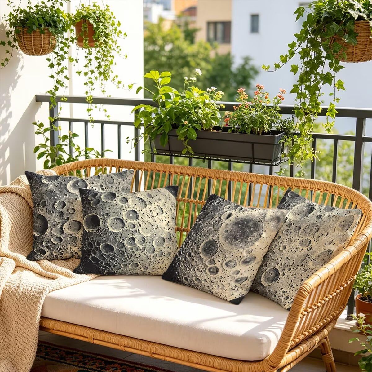 Federe Cuscini Divano 55x55 cm, Grigio Cuscini per Divano, Velluto Federe Cuscino Letto Impermeabili Set da 4, Copricuscini Luna Motivo con Cerniera Invisibile Design per Sofá, Regalo Donna G-49