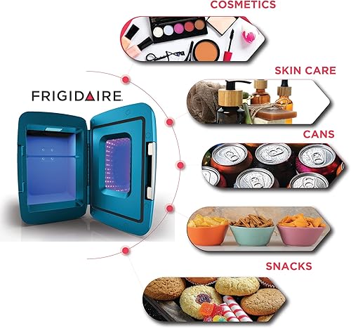 Miniatura 4 de Frigidaire Refrigerador mini para bebidas con luces LED para juegos, 6 latas, 4 litros, enfriador con puerta transparente grande y luces LED.