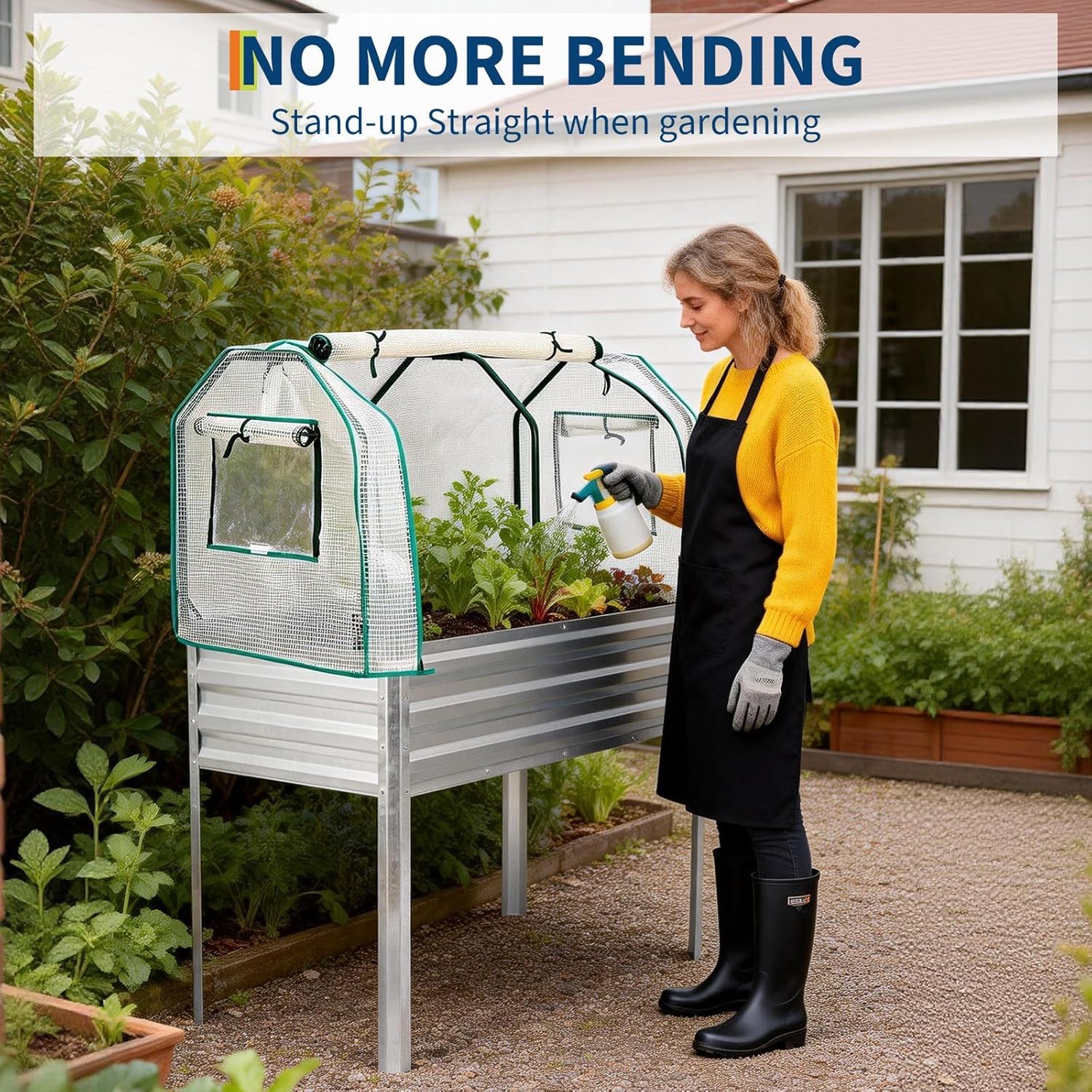 TrailBlaze Galvanized Raised Garden Bed with Legs & Greenhouse Cover - 48x24x55in Elevated Planter Box - Built-in Watering System - 400lb Capacity for Vegetables, Flowers, Patio, Balcony