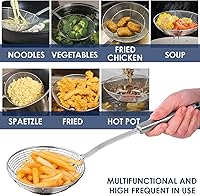 Vista 4 de Colador de araña de acero inoxidable para freír y cocinar, juego de 3 coladores asiáticos de alambre sólido, colador de pasta con mango largo