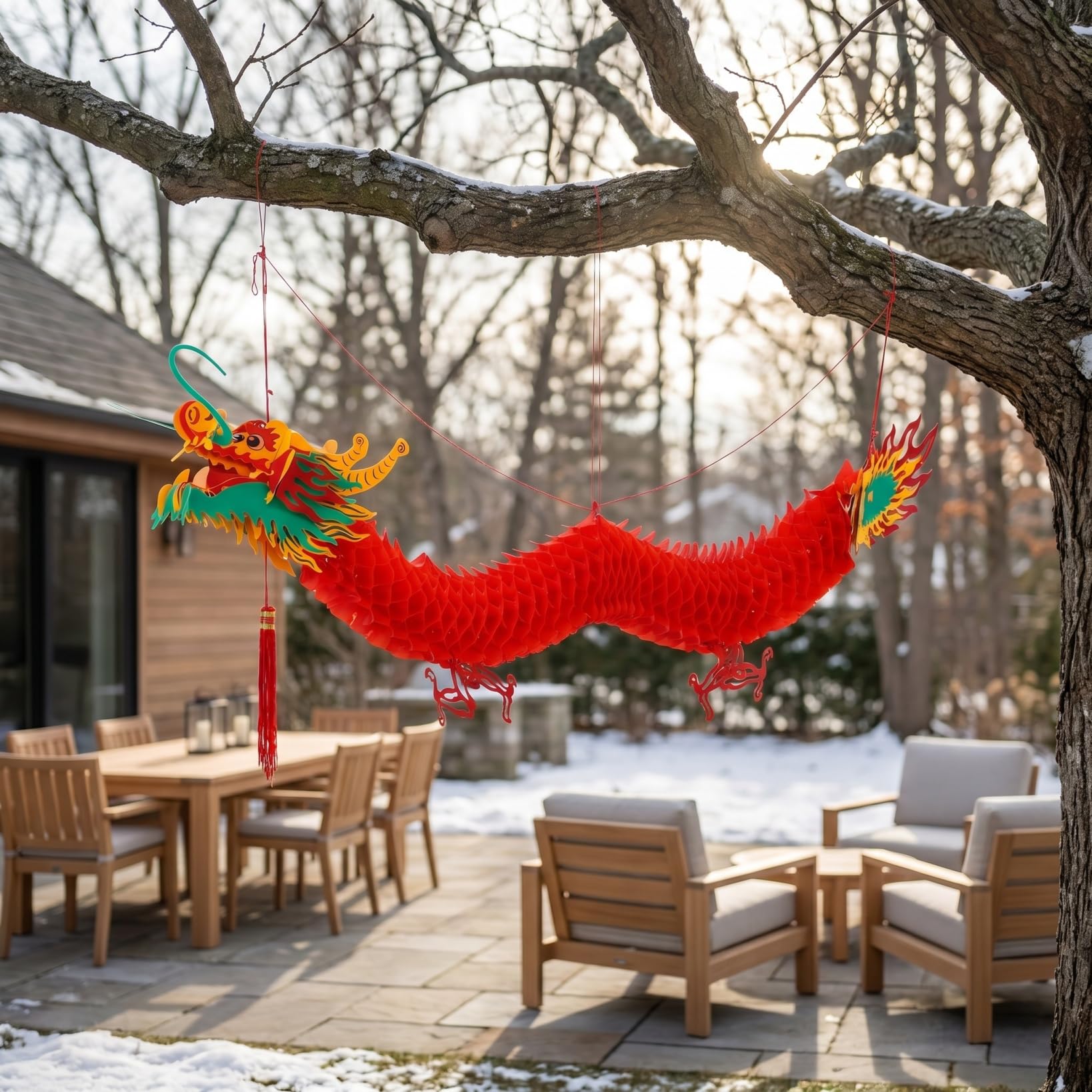 Amosfun Chinesische Drachenlaterne HäNgende 39.37In FrüHlingsfest Laterne Dekoration FüR Neujahr Fenster TüR Baum Decke Traditionelle Rote Laterne