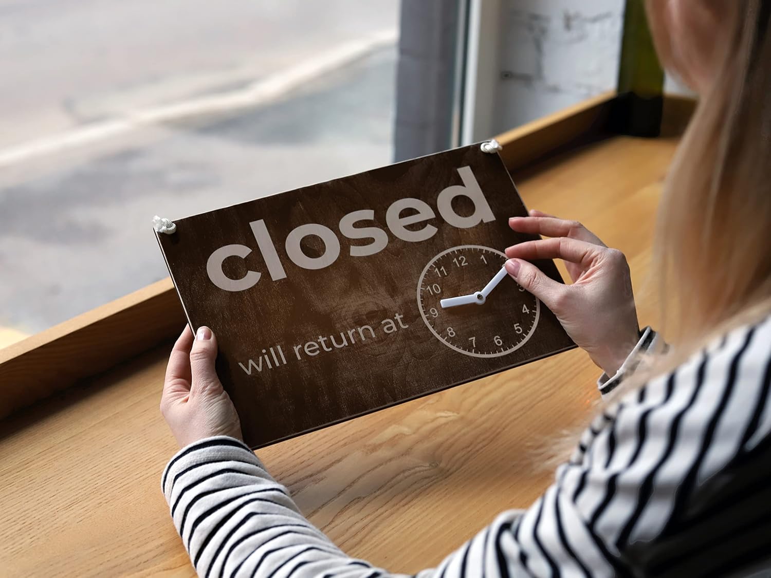 Double-Sided Open Sign with Clock - Rustic Wooden Open Closed Sign with Will Return Clock for Business, Vintage Wood, Decorative, for Door and Window, 12 х 8 Inches