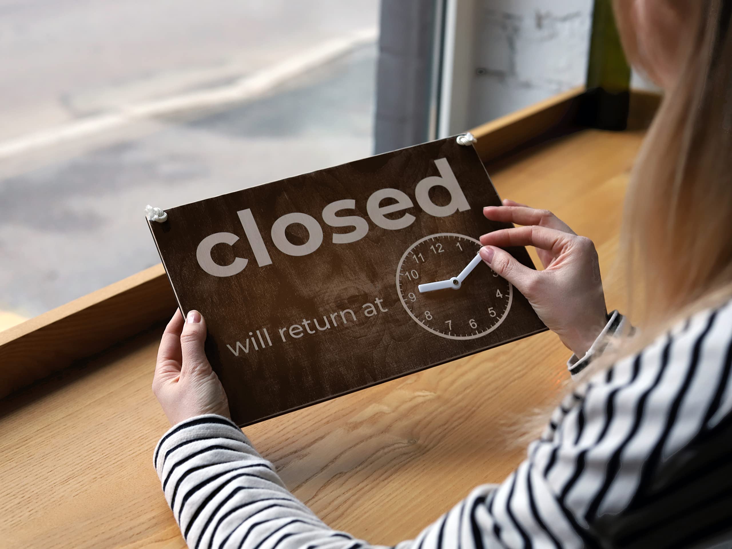 Double-Sided Open Sign with Clock – Wooden Open Closed Sign with Will ...