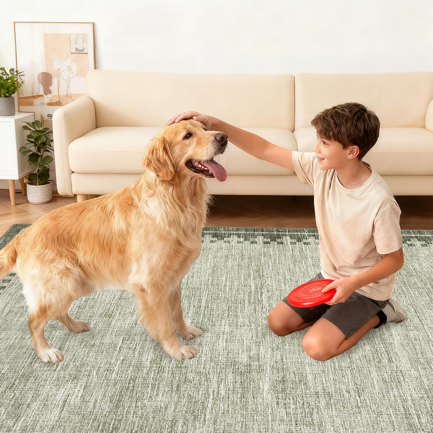 Garvee Large Area Rug 9x12, Traditional Border Design Carpet, Vintage Indoor Floor Mat for Living Room, Heavy Duty Non-Shedding Rug for Dining Room Under Table, Formal Bedroom Decor,Sage Green