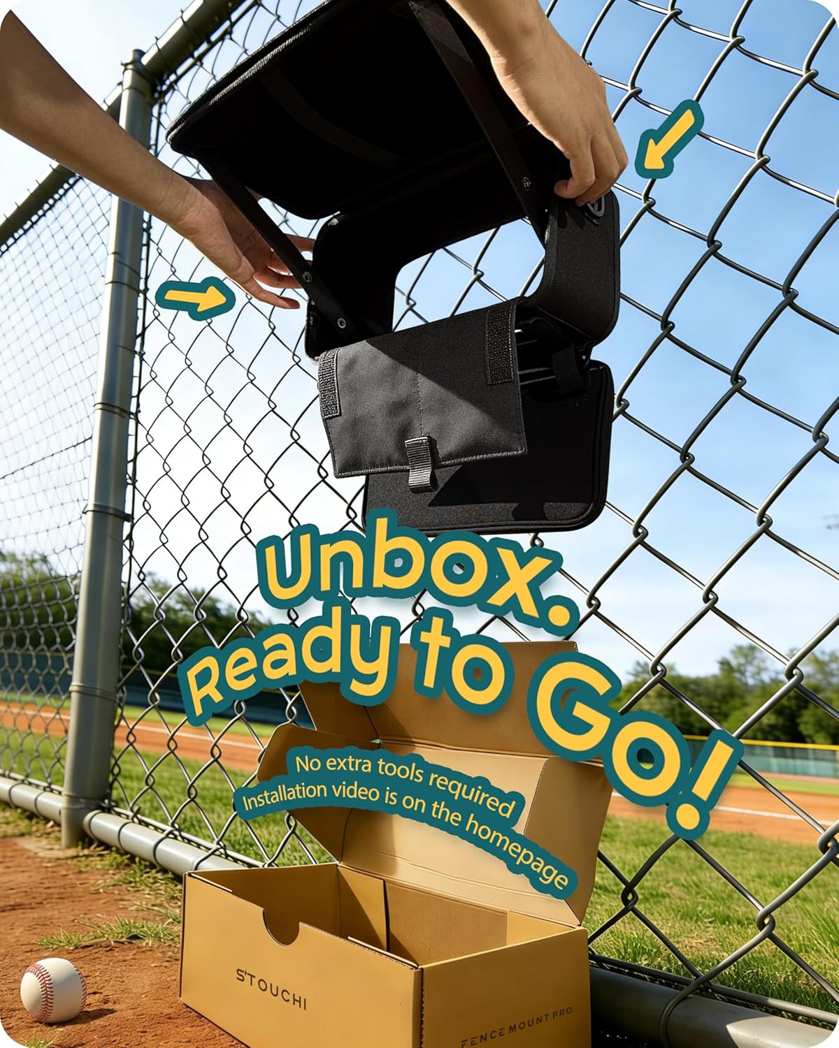 Stouchi Game Changer Mounting Kit, All-in-One Soft Fabric Fence Mount Bag with Anti-Glare Shade & Storage, Portable Fence Mount for Baseball Softball Tennis, Compatible with iPhone/GoPro/Mevo Start