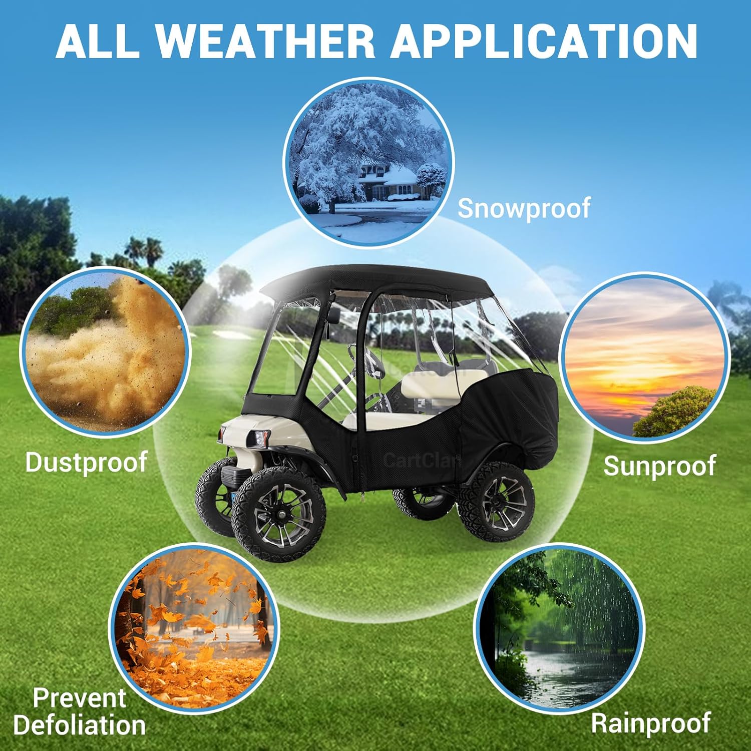 Golf Cart Enclosure Suitable for 4 Passenger Club Car DS Golf Carts, Club Car DS Golf Cart Heavy Duty Rain Cover with 4 Zipped Doors(Includes Storage Bag)