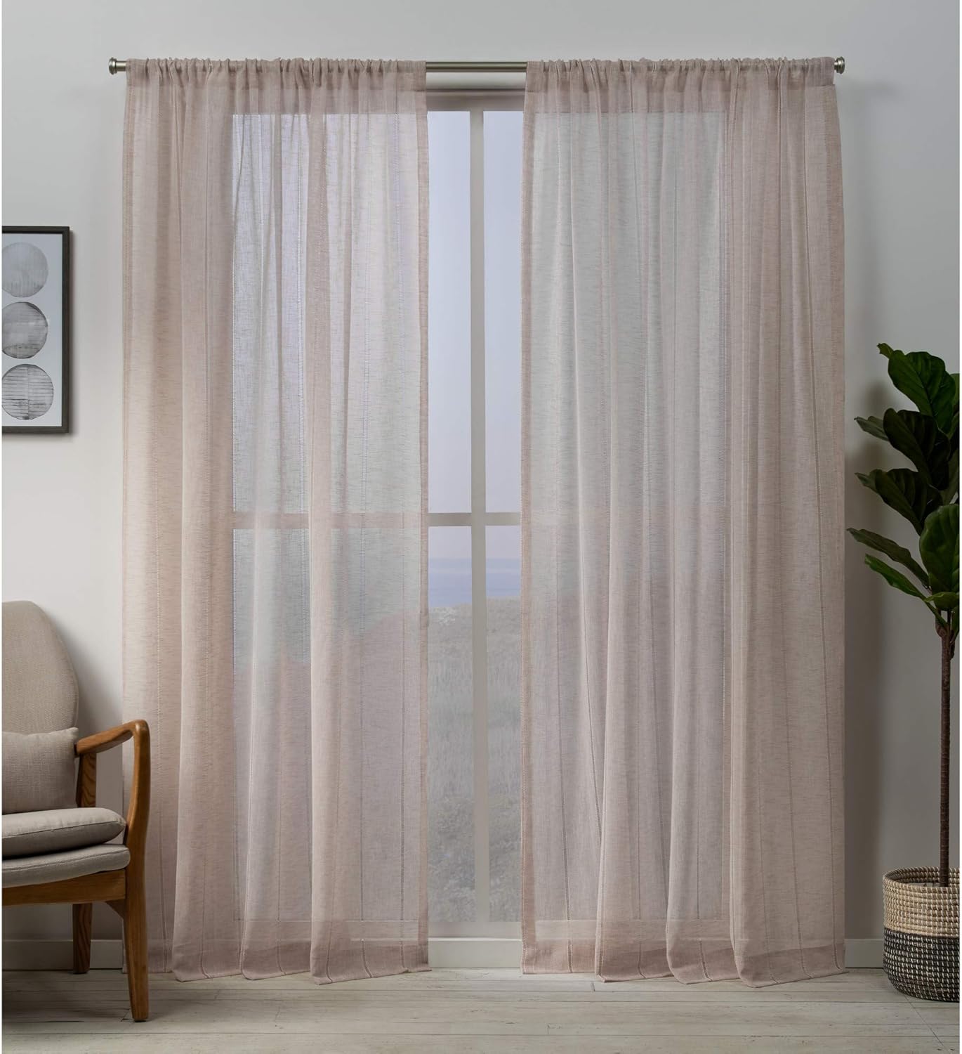 Hemstitch Sheer Rod Pocket Top Panel Pair, Blush, 54x84, 2 Piece