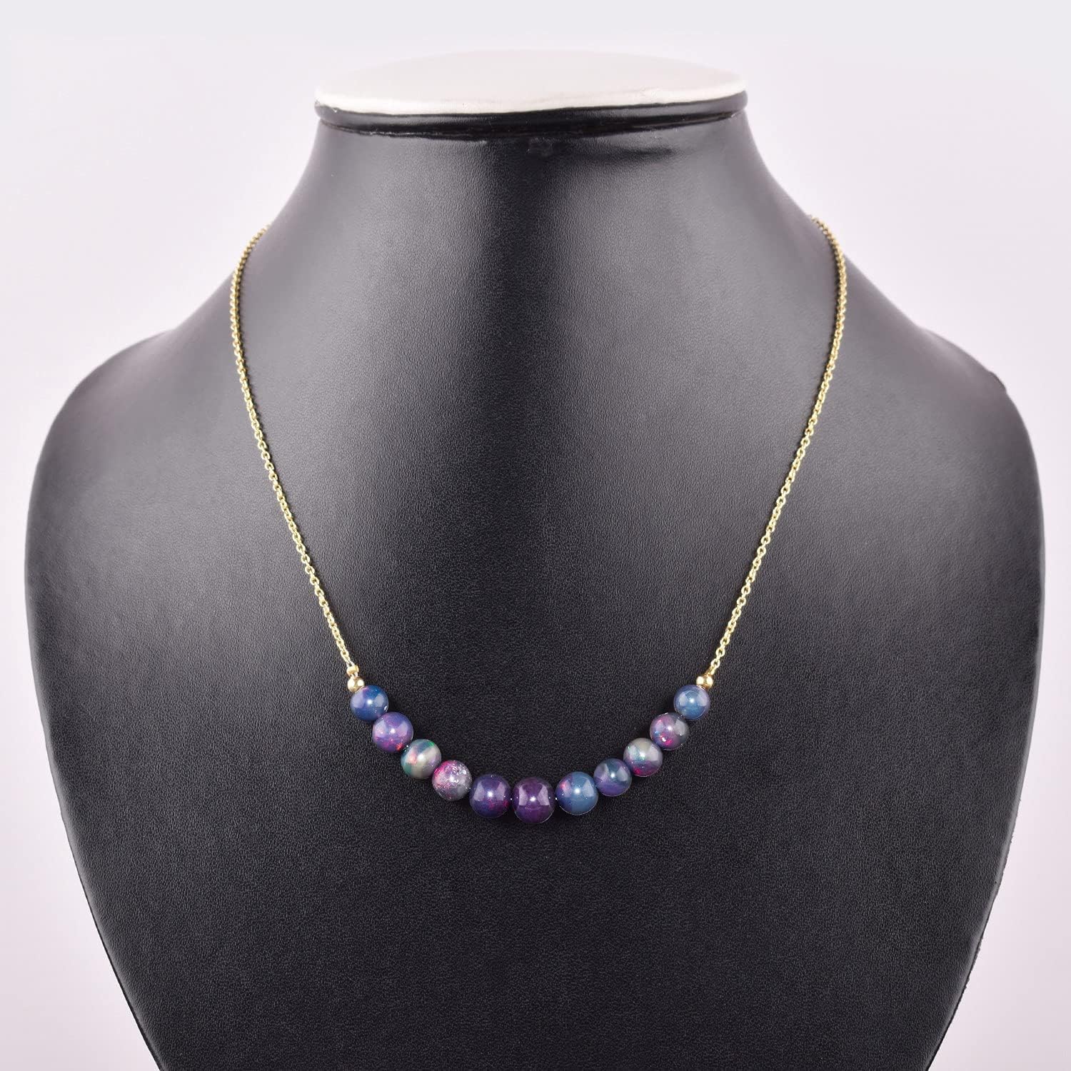 AAA Natural Ethiopian Black Opal Gemstone Bar Necklace, Opal Beads, Chakra Healing Crystals Beads, October Birthstone, Handmade 14k Gold Plated, 925 Sterling Silver, Women Jewelry, Valentine Gift, Size 18 inch - Image 4