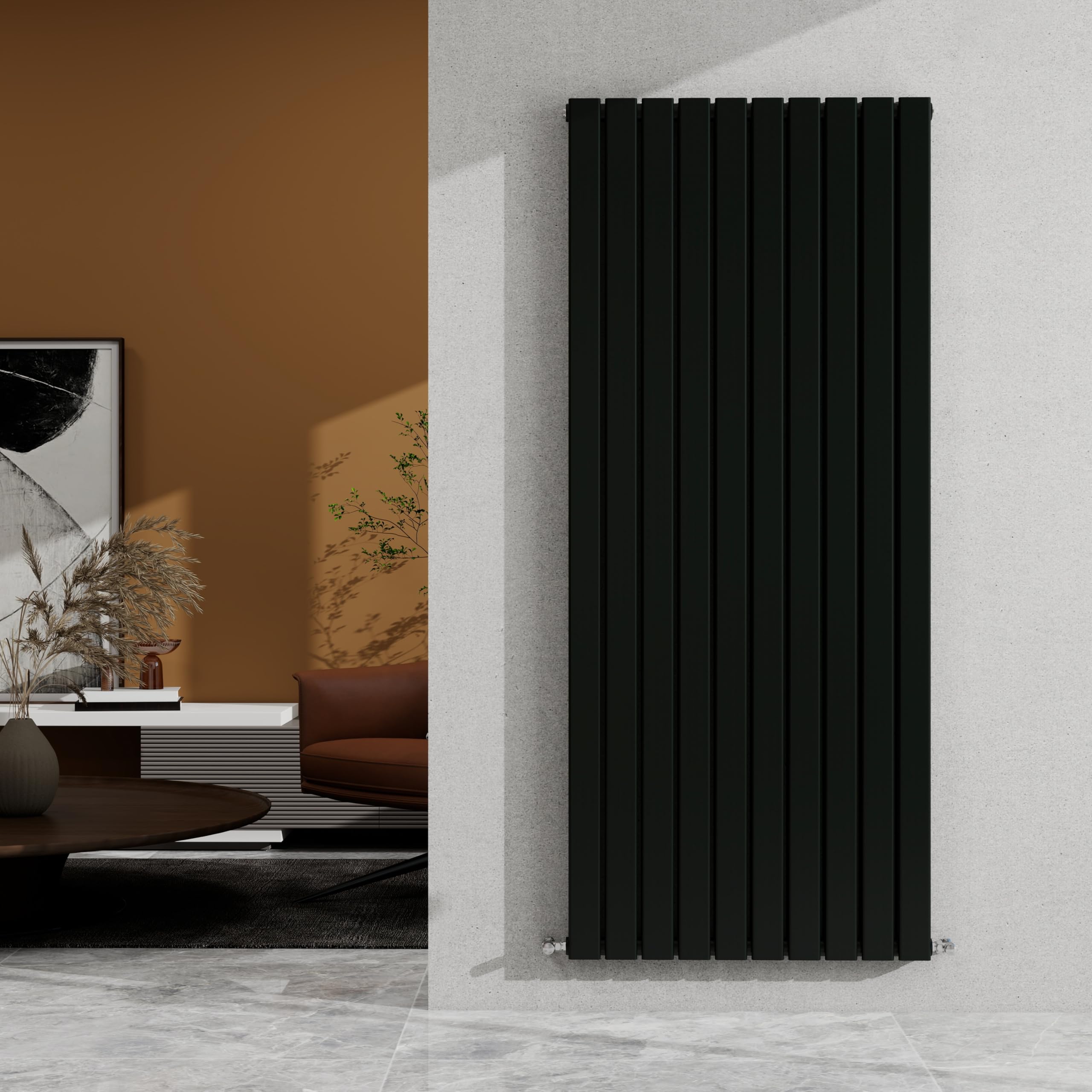 SKY Bathroom 1600×680mm Black Vertical Designer Radiator Double Panel Modern Central Heating Flat Panel Rad 6624 BTU